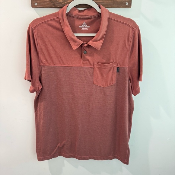 PrAna Men’s Milo Polo Shirt Organic Cotton Blend Medium Vino Red - Picture 1 of 5